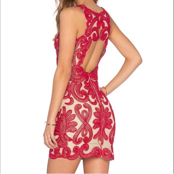 NBD Red Embroidery over Nude Dress-NWT-sz Large - Picture 2 of 15